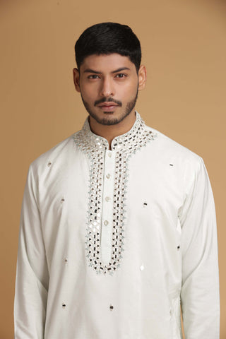 Chatenya Mittal-Ivory Mirror Kurta With Pant-INDIASPOPUP.COM