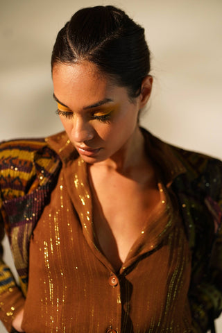 Nikita Mhaisalkar-Stripe Multicolour Print Short Skirt-INDIASPOPUP.COM