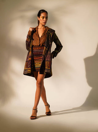 Nikita Mhaisalkar-Stripe Multicolour Print Short Skirt-INDIASPOPUP.COM
