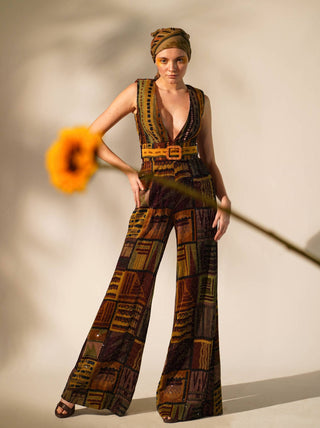Nikita Mhaisalkar-Multicolour Abstract Print Jumpsuit With Belt-INDIASPOPUP.COM