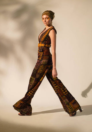 Nikita Mhaisalkar-Multicolour Abstract Print Jumpsuit With Belt-INDIASPOPUP.COM