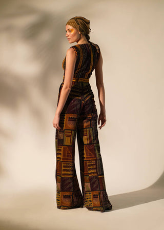 Nikita Mhaisalkar-Multicolour Abstract Print Jumpsuit With Belt-INDIASPOPUP.COM