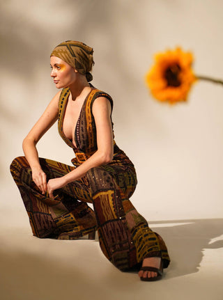 Nikita Mhaisalkar-Multicolour Abstract Print Jumpsuit With Belt-INDIASPOPUP.COM