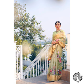 Rar Studio-Mint & Multicolor Saree Set-INDIASPOPUP.COM