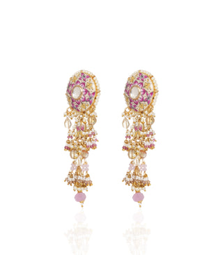 Preeti Mohan-Pink Enamel Kundan Pendant With Earring-INDIASPOPUP.COM