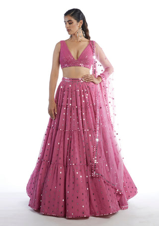Vvani By Vani Vats-Dark Blush Tier Lehenga-INDIASPOPUP.COM