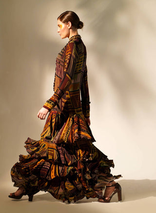 Nikita Mhaisalkar-Multicolour Printed Tiered Maxi Dress-INDIASPOPUP.COM