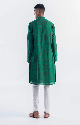 Siddhartha Bansal-Emerald Green Printed Kurta Bundi Set-INDIASPOPUP.COM