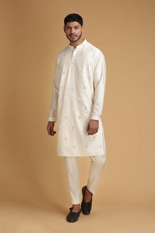 Chatenya Mittal-Ivory Mirror Work Kurta With Pant-INDIASPOPUP.COM