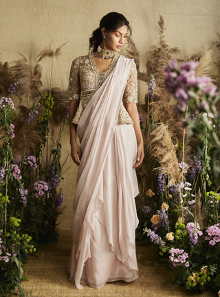 Ridhi Mehra - Pink Saree With Peplum - INDIASPOPUP.COM