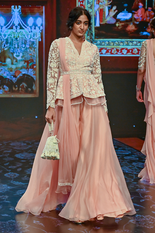 Ridhi Mehra-Peach Peplum And Organza Sharara-INDIASPOPUP.COM