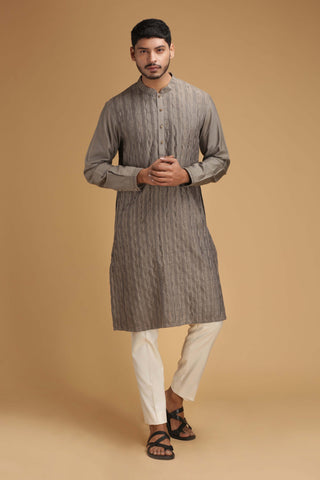 Chatenya Mittal-Grey Pintux Kurta With Pant-INDIASPOPUP.COM