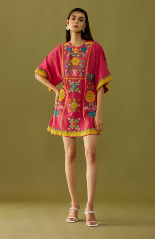 Chandrima-Fuchsia Applique Short Dress-INDIASPOPUP.COM