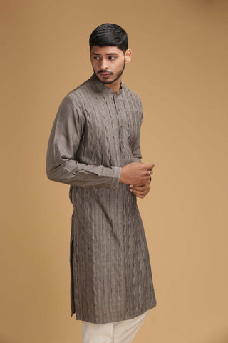 Chatenya Mittal-Grey Pintux Kurta With Pant-INDIASPOPUP.COM