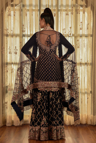Dolly J-Blue Tyrion Chiffon Kurta And Sharara Set-INDIASPOPUP.COM