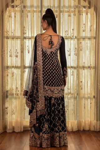 Dolly J-Blue Tyrion Chiffon Kurta And Sharara Set-INDIASPOPUP.COM