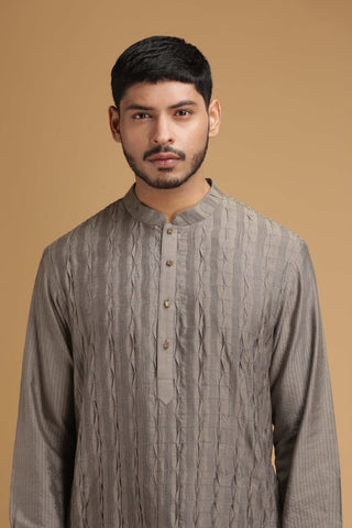 Chatenya Mittal-Grey Pintux Kurta With Pant-INDIASPOPUP.COM