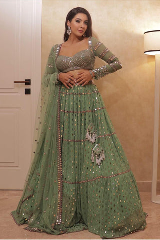Mint Tiered Lehenga Set