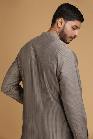 Chatenya Mittal-Grey Pintux Kurta With Pant-INDIASPOPUP.COM