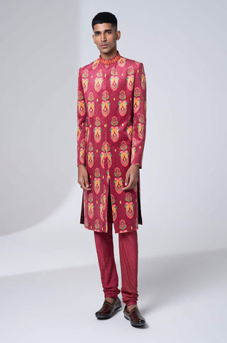 Siddhartha Bansal-Royal Maroon Sherwani With Churidaar-INDIASPOPUP.COM