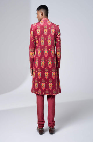 Siddhartha Bansal-Royal Maroon Sherwani With Churidaar-INDIASPOPUP.COM