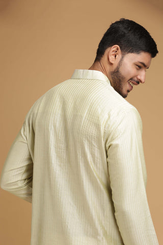 Chatenya Mittal-Green Pintuck Kurta With Pant-INDIASPOPUP.COM