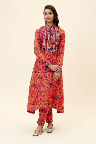 Sva By Sonam And Paras Modi-Orange Print Kurta Tunic With Pants-INDIASPOPUP.COM