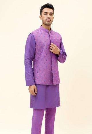 Sva By Sonam And Paras Modi Men-Purple Butti Embroidered Bundi-INDIASPOPUP.COM