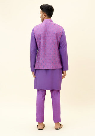 Sva By Sonam And Paras Modi Men-Purple Butti Embroidered Bundi-INDIASPOPUP.COM
