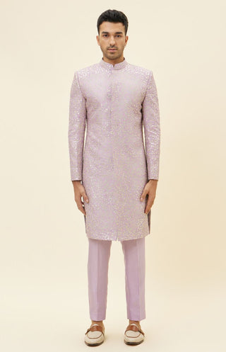 Sva By Sonam And Paras Modi Men-Lilac Embroidered Jaal Sherwani With Pants-INDIASPOPUP.COM