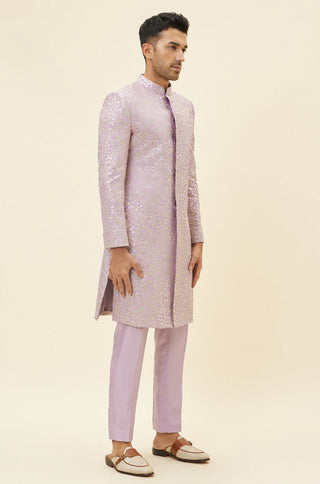 Sva By Sonam And Paras Modi Men-Lilac Embroidered Jaal Sherwani With Pants-INDIASPOPUP.COM