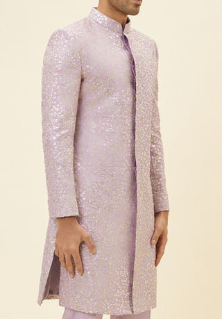 Sva By Sonam And Paras Modi Men-Lilac Embroidered Jaal Sherwani With Pants-INDIASPOPUP.COM