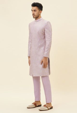 Sva By Sonam And Paras Modi Men-Lilac Embroidered Jaal Sherwani With Pants-INDIASPOPUP.COM