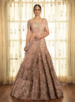 Pale Pink Raw Silk Lehenga Set