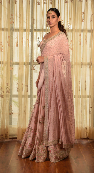 Dolly J-Pink Rose Umber Chiffon Kalidar Saree-INDIASPOPUP.COM