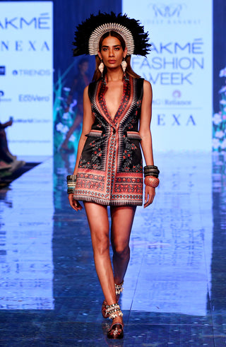 Rajdeep Ranawat-Black Satin Lapel Jacket Dress-INDIASPOPUP.COM