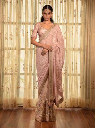 Pale Pink Froly Chiffon Kamdani Saree Set
