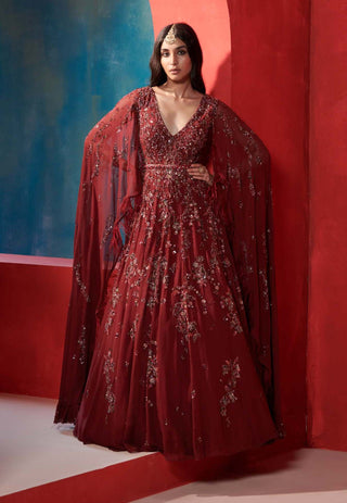 Dolly J-Mulberry Kayla Kalidar Kurta Set-INDIASPOPUP.COM