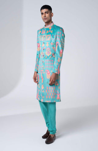 Siddhartha Bansal-Sea Green Sherwani With Churidaar-INDIASPOPUP.COM