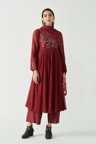 Payal Pratap-Wine Frisco Embroidery Kurta Set-INDIASPOPUP.COM