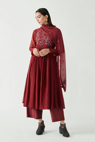 Payal Pratap-Wine Frisco Embroidery Kurta Set-INDIASPOPUP.COM