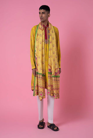 Siddhartha Bansal-Yellow Ochre Embroidered Kurta Set-INDIASPOPUP.COM