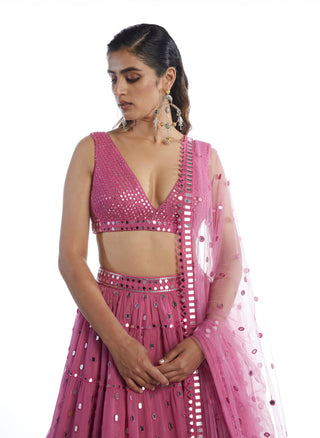 Vvani By Vani Vats-Dark Blush Tier Lehenga-INDIASPOPUP.COM