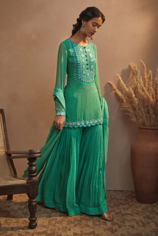 Aneesh Agarwaal-Emerald Green Printed Kurta Set-INDIASPOPUP.COM
