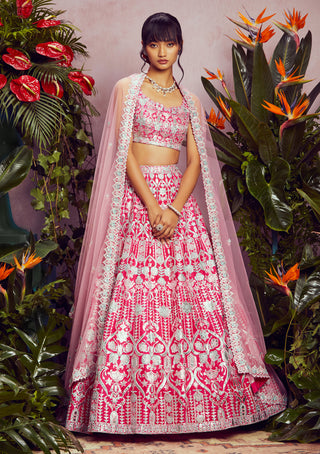 Aneesh Agarwaal-Fuchsia Pink Silk Lehenga Set-INDIASPOPUP.COM