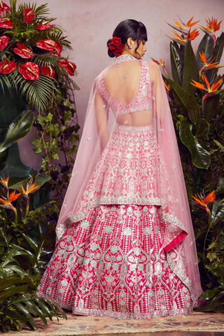 Aneesh Agarwaal-Fuchsia Pink Silk Lehenga Set-INDIASPOPUP.COM