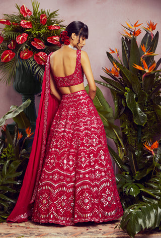 Aneesh Agarwaal-Ruby Mirror Lehenga Set-INDIASPOPUP.COM