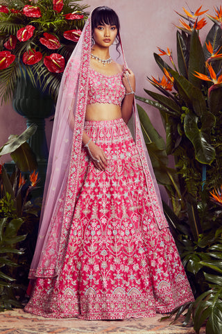 Aneesh Agarwaal-Fuchsia Pink Zardosi Lehenga Set-INDIASPOPUP.COM