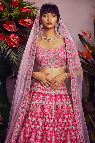 Aneesh Agarwaal-Fuchsia Pink Zardosi Lehenga Set-INDIASPOPUP.COM