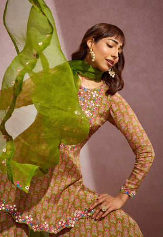 Aneesh Agarwaal-Olive Green Kurta Set-INDIASPOPUP.COM